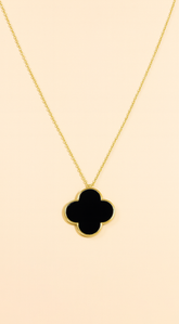 Clover Pendant Gold Dipped Chain Necklace - Black